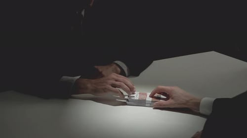 Suited Men Pass Stack of Cash at Table