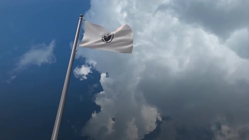 Realistic Massachusetts State Flag Waving Against Cloudy Sky