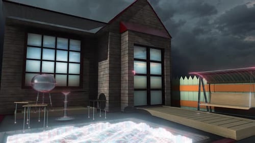 Futuristic Digital Scan Effect on House and Patio