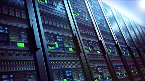 Animated Server Racks in Data Center with Digital Interface