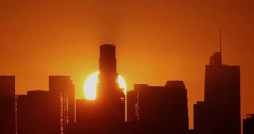 Sun Rising From Behind Downtown Los Angeles