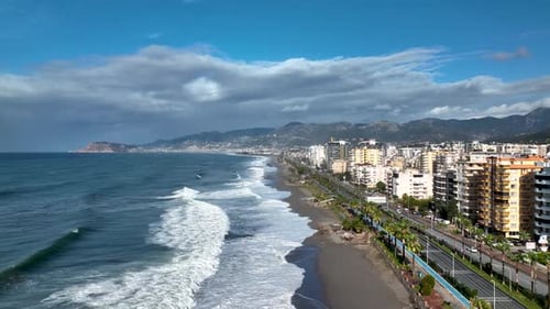 Dramatic Sea Texture Filmed on a Drone in the Sunrise