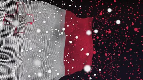 Waving Malta Flag Digital Particle Animation Background