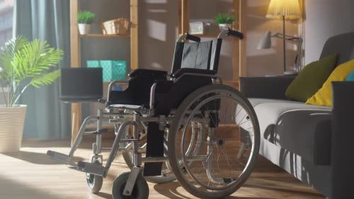 Wheelchair in Bright Living Room, Accessibility Concept