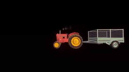 3D Low Poly Tractor Pulling Trailer Animation
