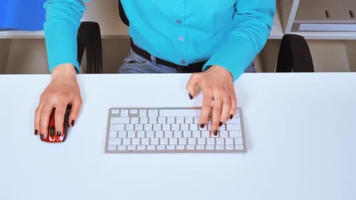 Close Up Female Hands Use Mouse PC and Keyboard