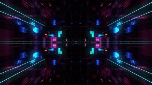 Abstract futuristic sci fi warp tunnel with particle grid.