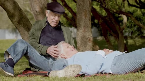 Lovely Senior Couple Spending Time in Park on Sunny Autumn Day