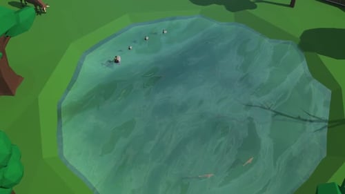 See mit Fischen und Enten 3 D Low Poly Animation