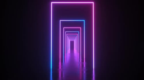 Glowing Neon Rectangular Tunnel Loop Background