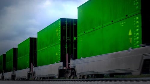 Bahntransport der grünen Industriecontainer. Loopbares Filmmaterial.
HD