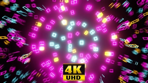 Neon Glowing Squares Abstract Tunnel Effect