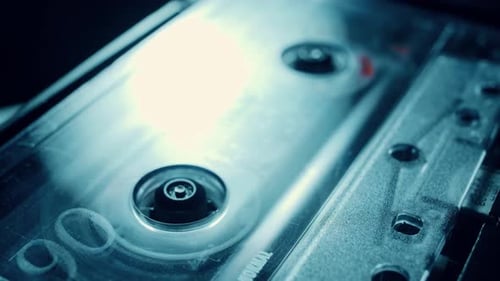 Close Up of Audio Cassette Tape Playing