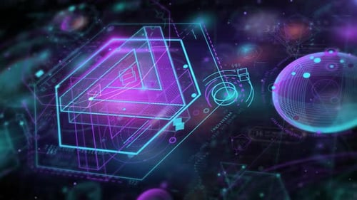 Futuristic Animated Technology Interface with Abstract HUD Elements