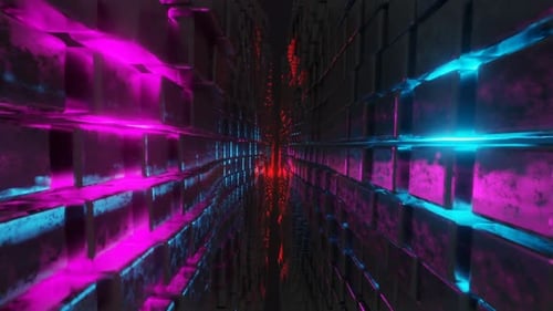 Futuristic Neon Light Tunnel Fly-Through Background