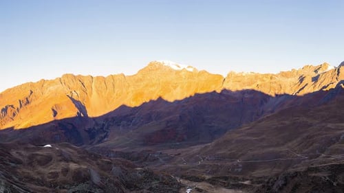 Panorama on the Alps at sunset. Stunning colorful sky, high altitude mountain peaks