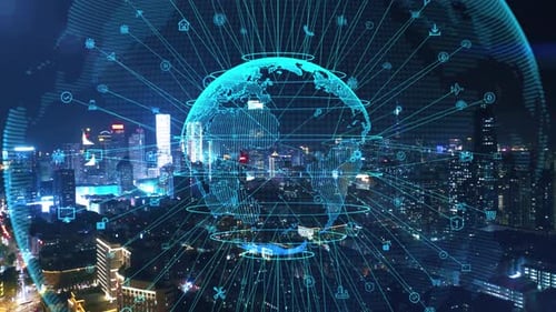 smart Connected city skyline. Futuristic network concept, city Technology