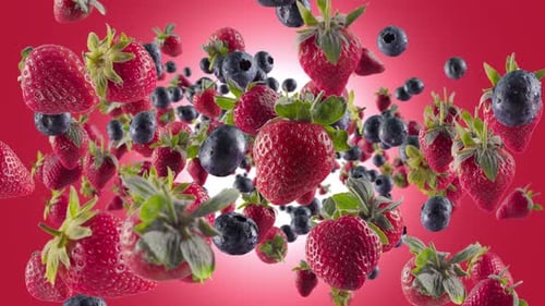 Dynamic Falling Strawberries and Blueberries Realistic Animation