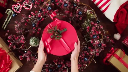 Present Box in Christmas Wreath Top View