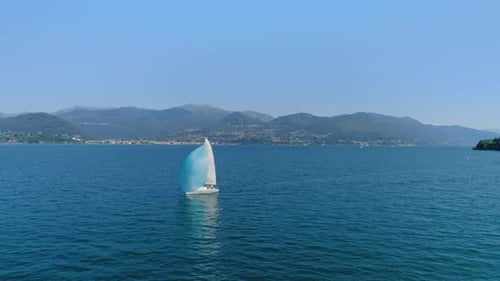Sailing Boat in Italian Lake Garda, Yacht in Sea