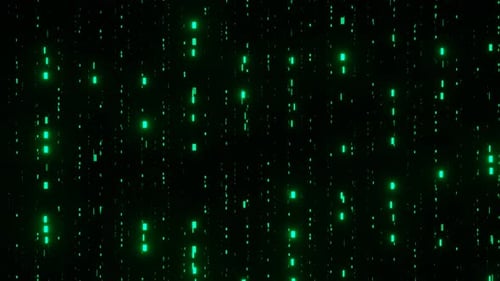 Partículas abstractas brillantes de color verde descendente en 4K