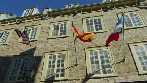 Building with International Flags on Sunny Day
