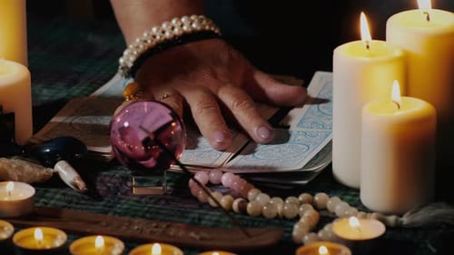 Cartes de tarot pliantes à mains féminines