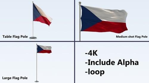 Realistic Czech Republic Flag Waving with Alpha Channel