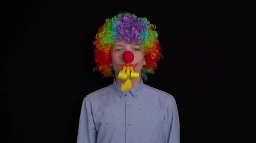 Clown in Costume with Colorful Wig