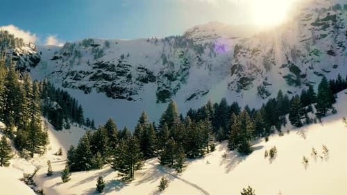 Flying Around Snowy River And Mountain Peaks