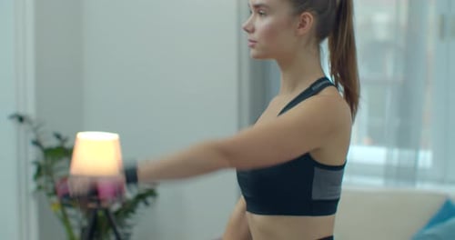 Sport and Fit Woman Does Exercises with Dumbbells - Healthy Way of Life. Active Female Athlete