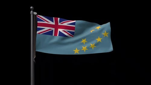 Realistic Waving Tuvalu Flag Animation on Flagpole