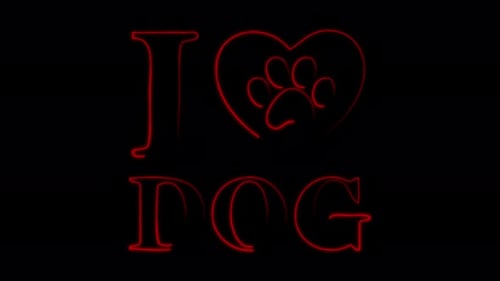 I Love Dog Text with Paw Print Neon Outline Animation