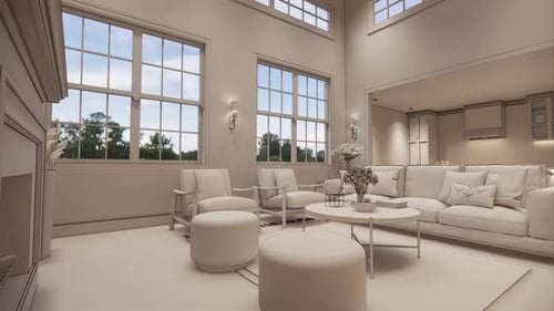 3D-Rendern. Innenhaus moderner offener Wohnraum mit Küche