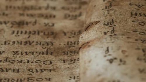 Close up of antique book pages and old text
