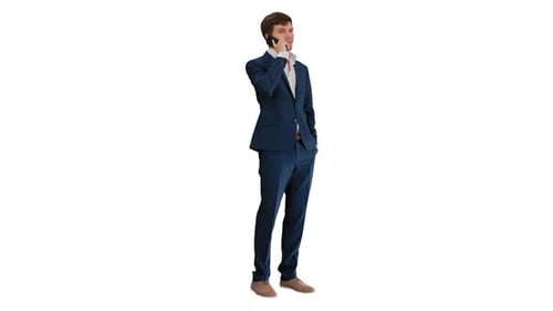 Young Adult Man in Suit on Cell Phone