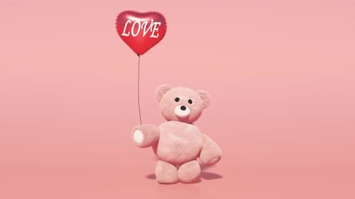 Cute Pink Teddy Bear Holding Red Heart Love Balloon Animation