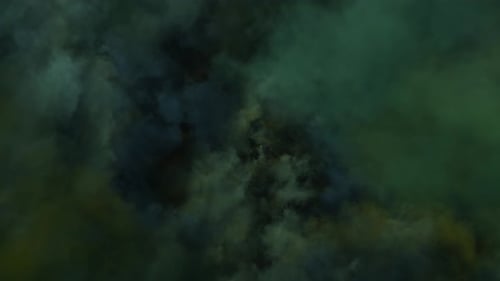 Abstract Dark Green Smoke Swirls Background with Light Flashes