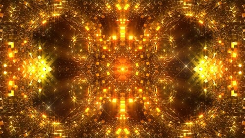 Sparkling Golden Cubes Kaleidoscope VJ Loop Background