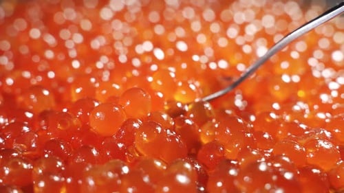 Scoops Red Caviar with Spoon