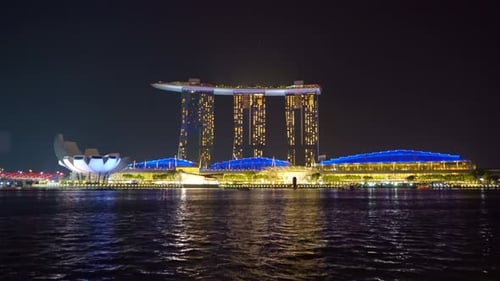 Downtown Singapore city in Marina Bay area. Financial district and skyscraper buildings.