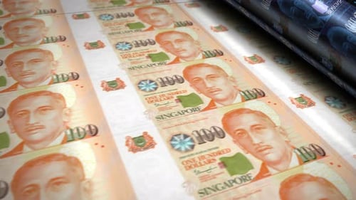 Singapore Dollar money banknotes printing seamless loop