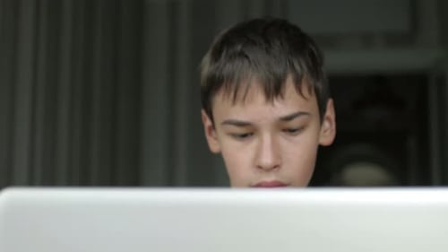 Teenager surft zu Hause im Internet nach einem Laptop