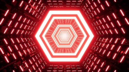 Red Light Hexagon Sci Fi Tunnel