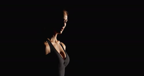 Silhouette Of Athletic Woman Working Out With Dumbbells