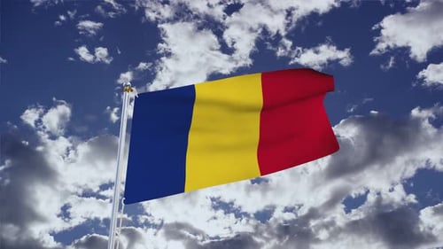 Romania Flag Waving Against Blue Cloudy Sky