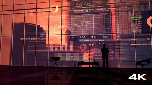 Futuristic Corporate Data Display on Office Window