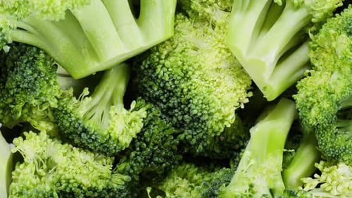 Broccoli Top View Rotating Fresh Green Broccoli Closeup Vitamins Raw Food and Vegetarian Lifestyle