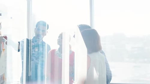 Colleagues Collaborate on Project in Bright Office