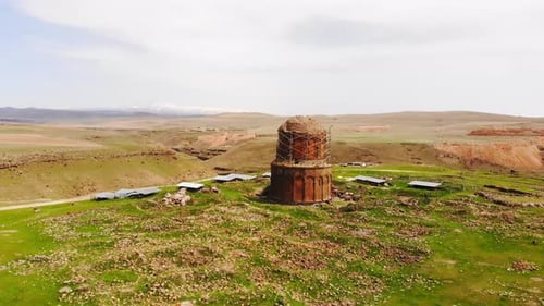 Drone Shot of Ancient Tower and Rural Landscape